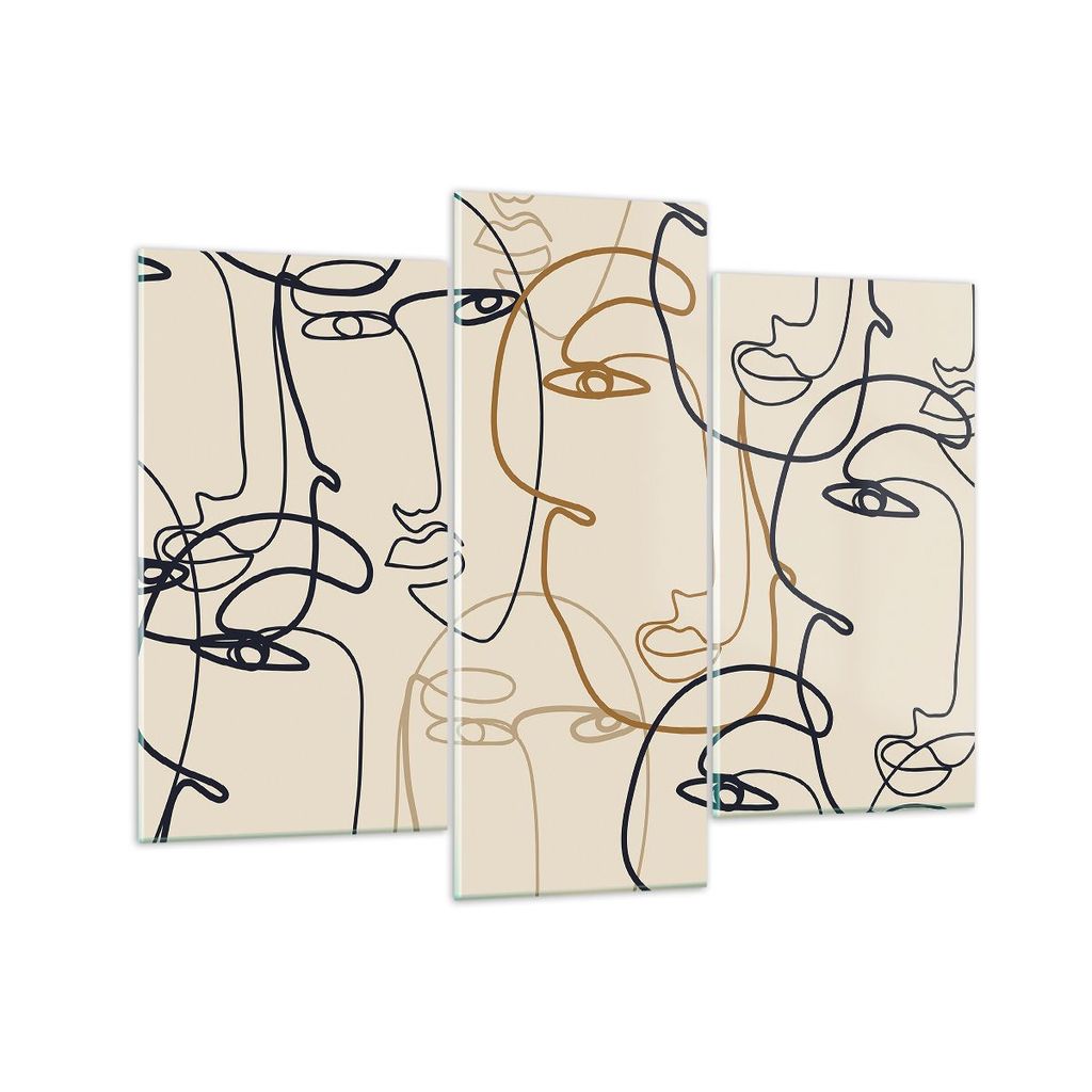 Bilder auf glas - 3 Teile - Frau Gesicht Linie - 130x100cm - Glasbilder - Wandbilder - Bilder - zum Aufhängen bereit - Wanddekoration aus Glas - G...