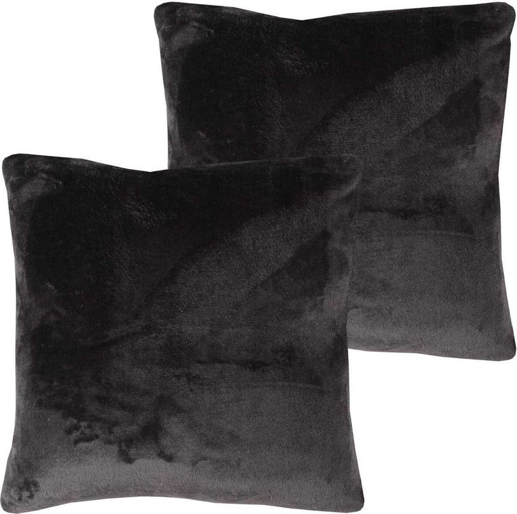 Kissenhülle Kuschel "Celina" 2er Pack, in der Größe "60 x 60cm" - Schwarz - Kissenbezug mit Reißverschluss