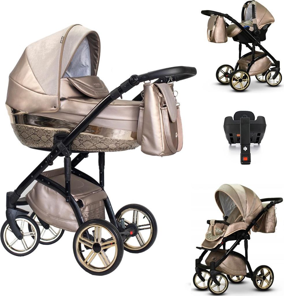Kinderwagen-Set Vip Lux 5 in 1 inkl. Sportsitz, Autositz, Iso Base und umfangreichem Zubehör in Farbe Canyon - in 21 Farben erhältlich