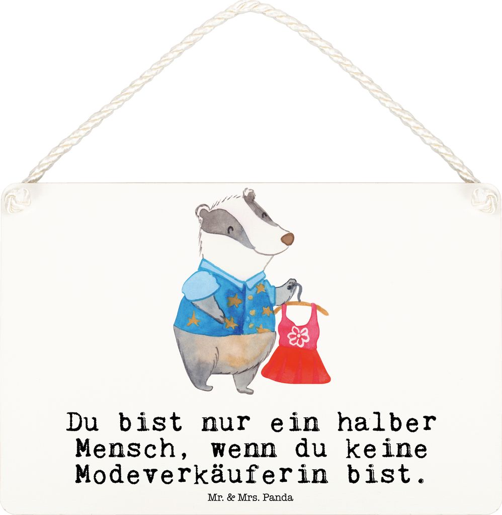 Mr. & Mrs. Panda Wandbild Holz Modeverkäuferin Herz DIN A6 - Weiß - Geschenk, Lustig, Verkäuferin, holzbild, Witzig, Türschild, Fashion Store, ...
