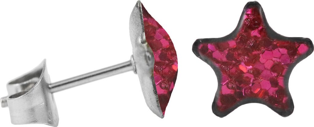 Ohrstecker Chirurgenstahl glitzernder Stern Farbe - Fuchsia