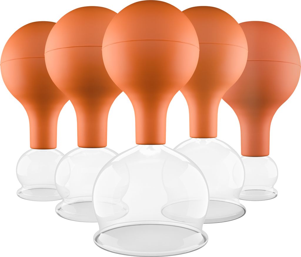 Pulox Schröpfgläser Set aus Echtglas 5 Stück. diverse Größen Braun