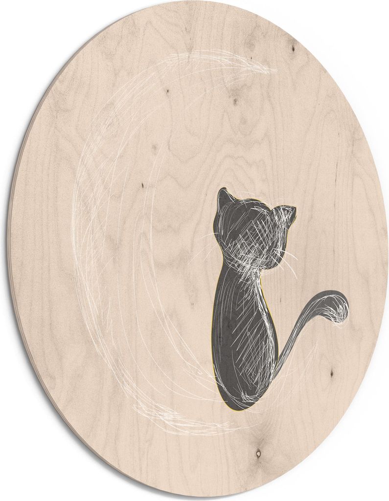 DEQORI Holzbild Ø 50 cm 'Die Katze und der Mond' Bild auf Holz Wandbild Kunstdruck
