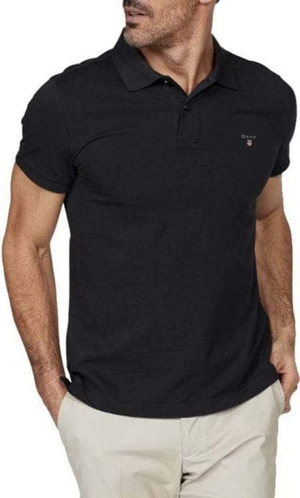 Gant Poloshirt 2 Knöpfe schwarz einfarbig mit Logo Baumwolle