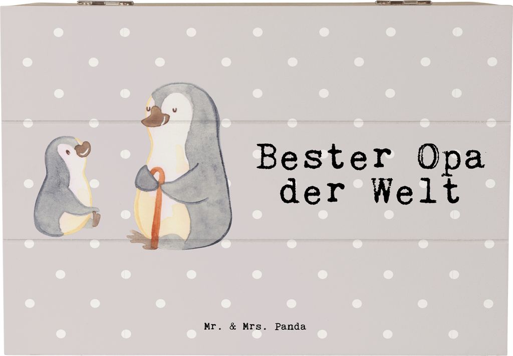 Mr. & Mrs. Panda Schatulle Pinguin Bester Opa der Welt 22 x 15 cm - Grau Pastell - Geschenk, Holztruhe, fotobox, Holzkiste, Geburtstag, Box, Enkeli...