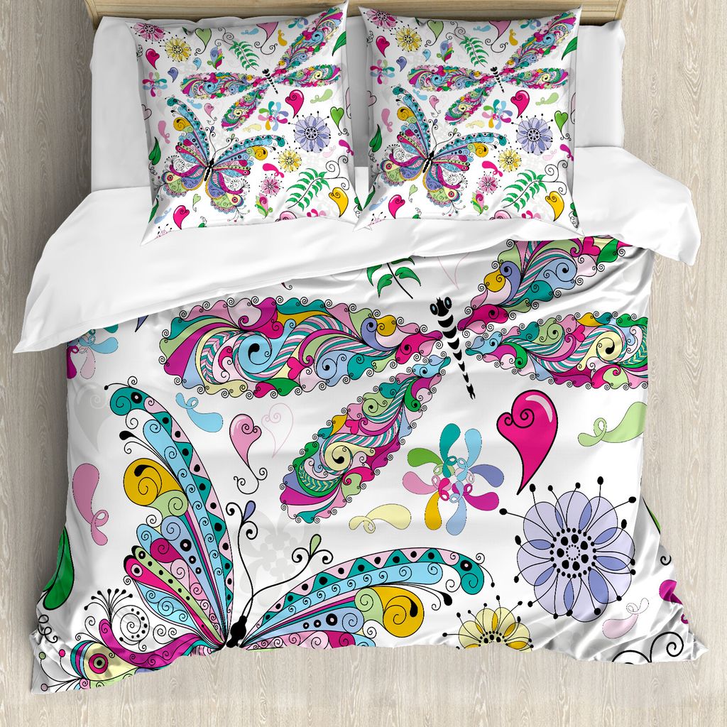 ABAKUHAUS Libelle Bettbezug, Paisley Dragonfly, Milbensicher Allergiker geeignet mit Kissenbezügen, 155 cm x 220 cm - 80 x 80 cm, Mehrfarbig