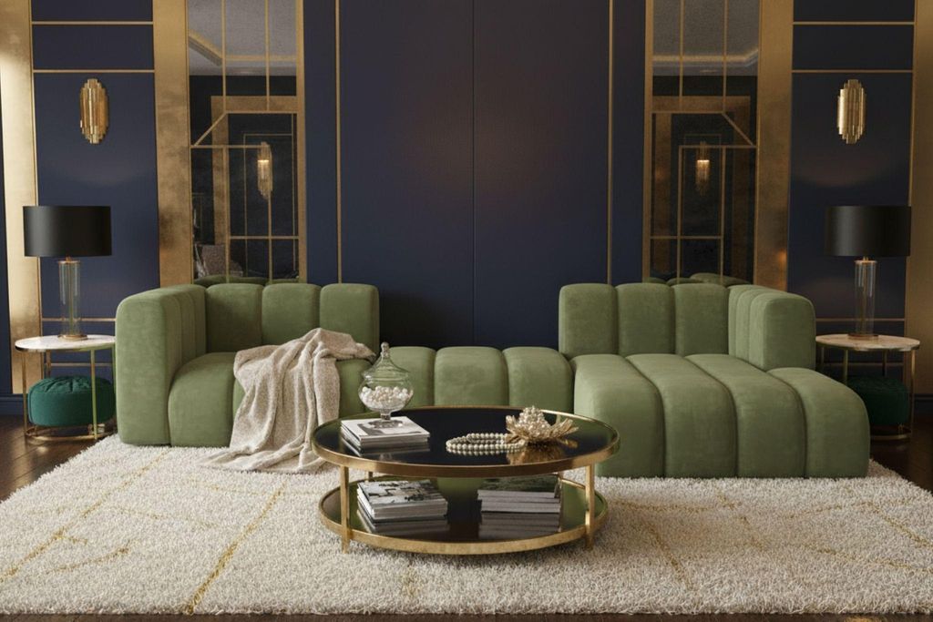 Kaiser Möbel Ecksofa L-Form Grand L 319 cm, Veloursstoff Salvador, Olive, Rechts