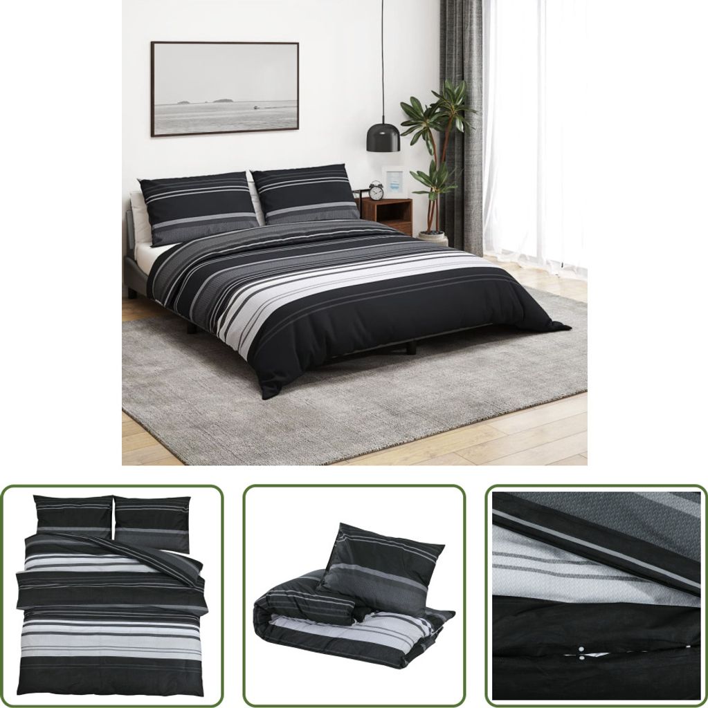The Living Store Bettwäsche-Set Schwarz und Weiß 135x200 cm Baumwolle