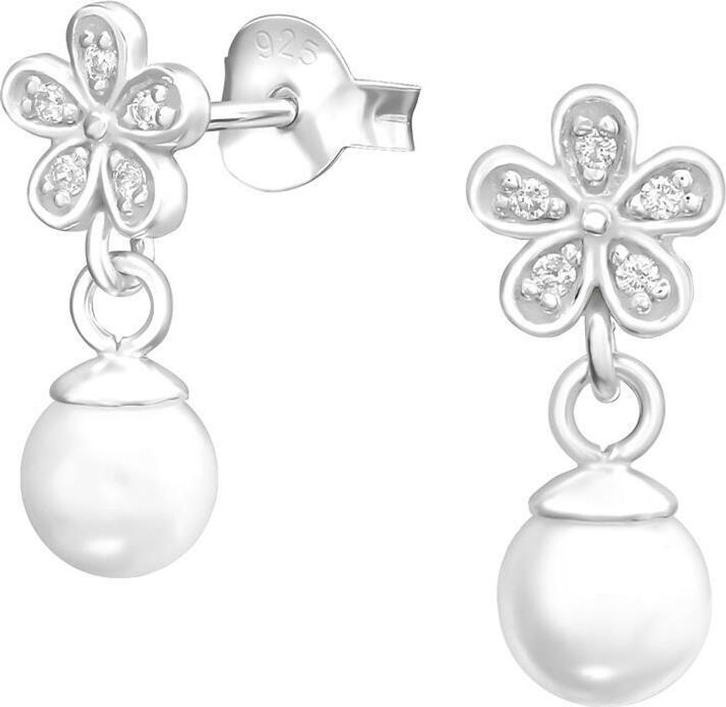 Ohrstecker Perle & Kristallblüte aus 925 Silber Damen