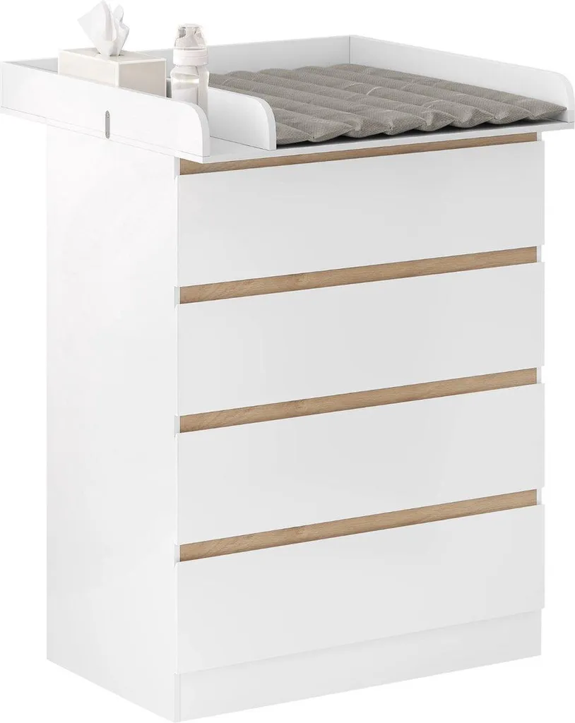 Commode bébé 4 tiroirs blanche, table à langer sécurisée et robuste - 4