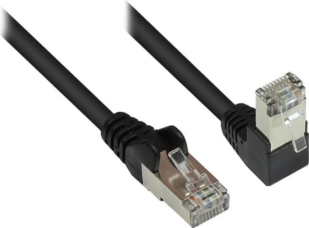 Patchkabel, Cat. 6, S/FTP, PiMF, 250MHz, einseitig 90° nach unten gewinkelt, schwarz, 7,5m, Good Connections