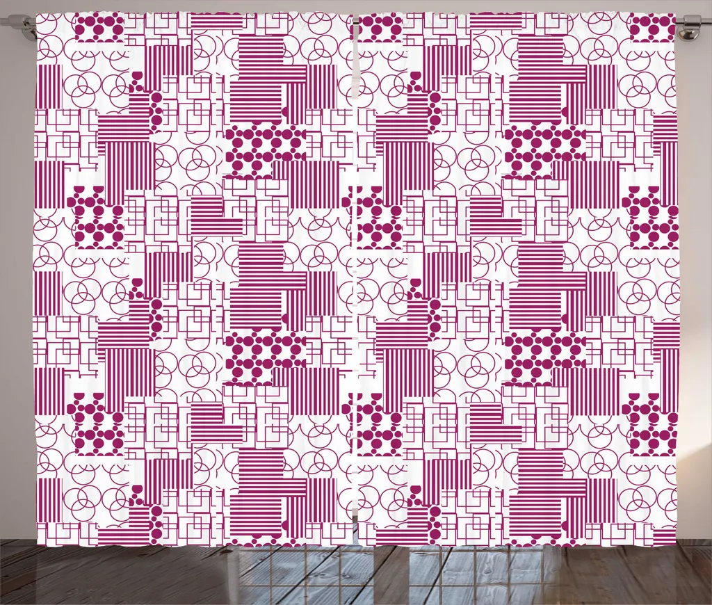 ABAKUHAUS Rideau Rustique à Pois et Rayures 280 x 225 cm Blanc Magenta