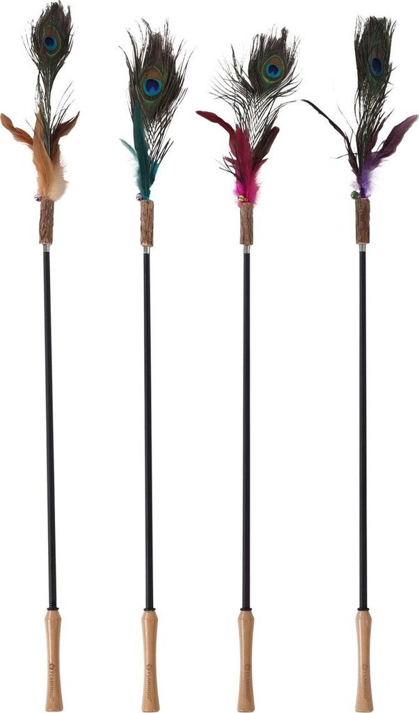 Flamingo Katzenangel Hasse, ausziehbar 61-186 cm, mit Matatabi-Holz (beruhigend), Glocke, Federn, austauschbarem Spielzeug