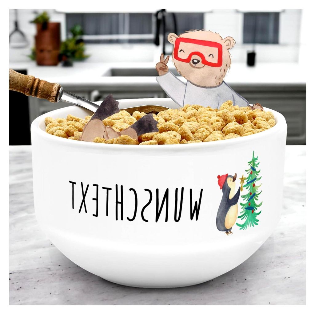 Personalisierte Müslischale mit Pinguin und Weihnachtsbaum - Geschenke für jeden Anlass, Müslischüssel, Suppenschüssel, Winter