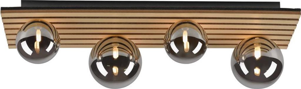 JUST LIGHT LED Deckenlampe STIKA Echtholzfurnier Eiche, Rauchglas Wohnzimmer, Esszimmer, Flur, Küche, Büro, Schlafzimmer