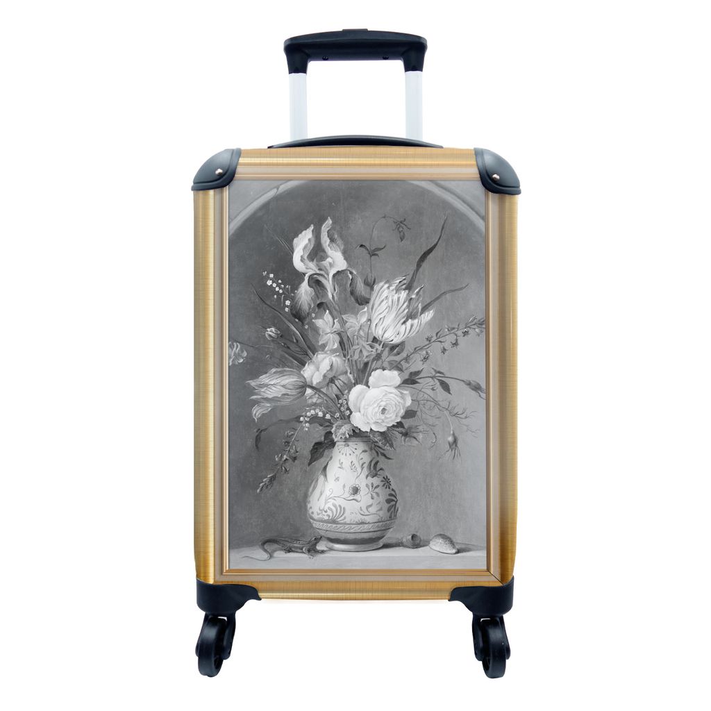 MuchoWow Koffer Handgepäck Trolley Rollkoffer Kleine Reisekoffer mit 4 Rollen - Stilleben - Maler - Liste - Gold - Cabin Size < 55x40x23 cm & 55...