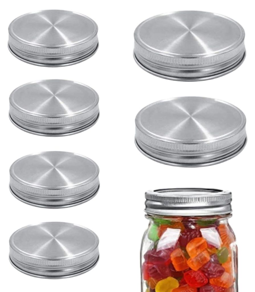 Mason Jar Deckel 70 mm, 6 Stück, Edelstahl, Silikondichtung, silber