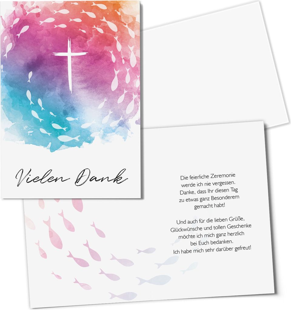 younikat Danksagungskarten - 20 Klappkarten mit Innentext und Umschlägen - Dankeskarten zur Kommunion Konfirmation Taufe Firmung I Vielen Dank Dan...