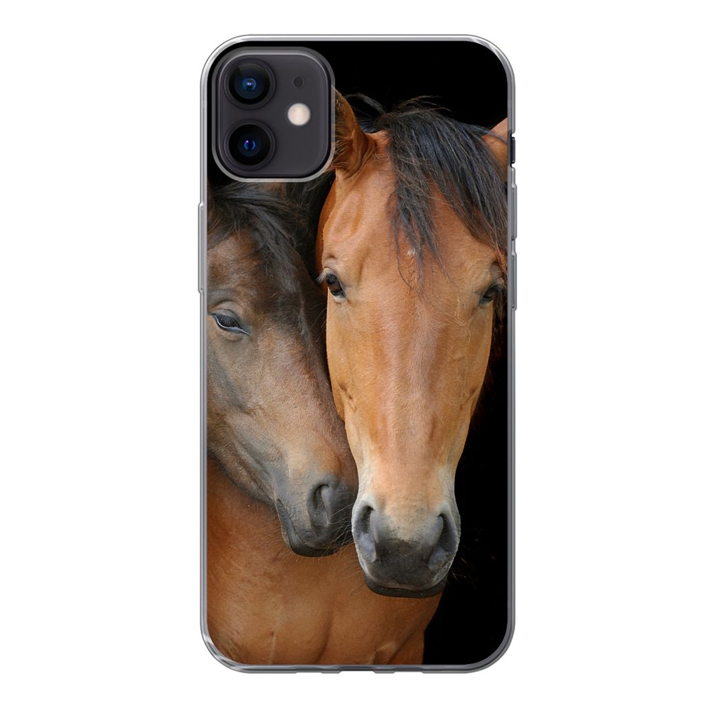 MuchoWow Handyhülle Schutzhülle Hülle für iPhone 12 mini Pferde - Liebe - Braun Silikon Softcase Handy Hülle - Bild