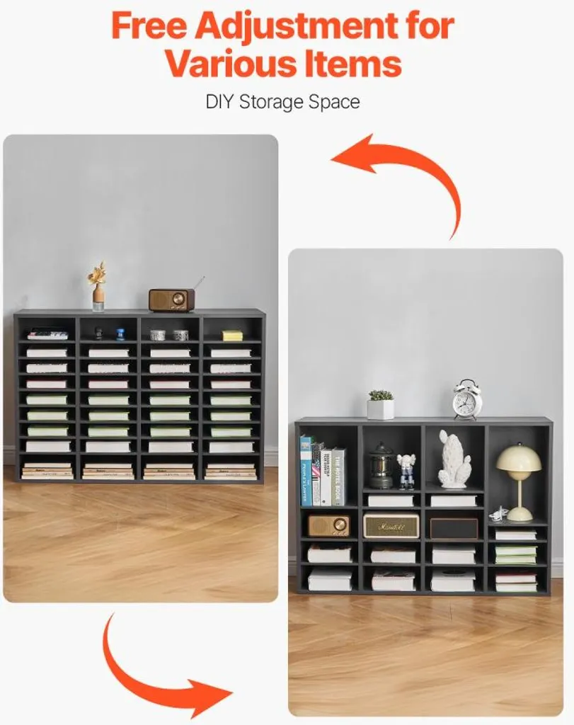 Organiseur littéraire porte-lettres 36 cases en bois gris modulable