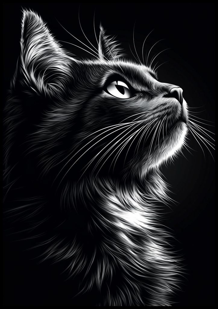 Plakat 70x100cm Tierporträt für das Wohnzimmer | Katze | Schwarz Weiß