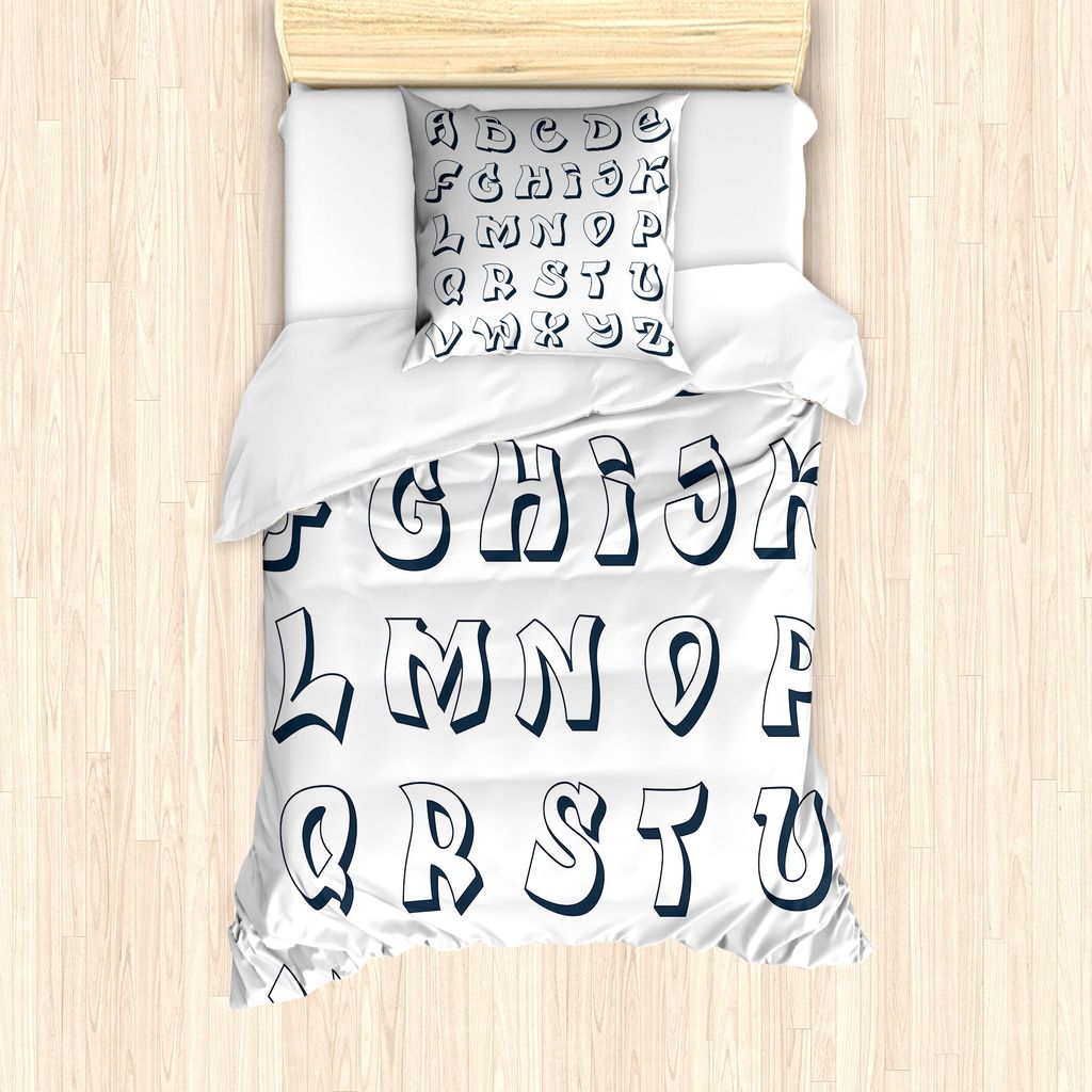 ABAKUHAUS Alphabet Bettbezug Set für Einzelbetten, Monochrome Graffiti-Kunst, Milbensicher Allergiker geeignet mit Kissenbezug, 135 cm x 200 cm - ...