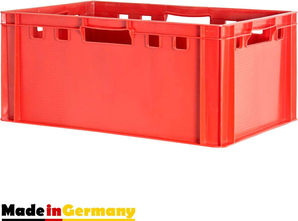 1 Stück E3 Fleischkiste Rot Kiste Eurobox Lebensmittelecht Metzgerkiste Box Aufbewahrungsbox Kunststoff Wanne Plastik Stapelbar Lagerkiste 60 x 40...