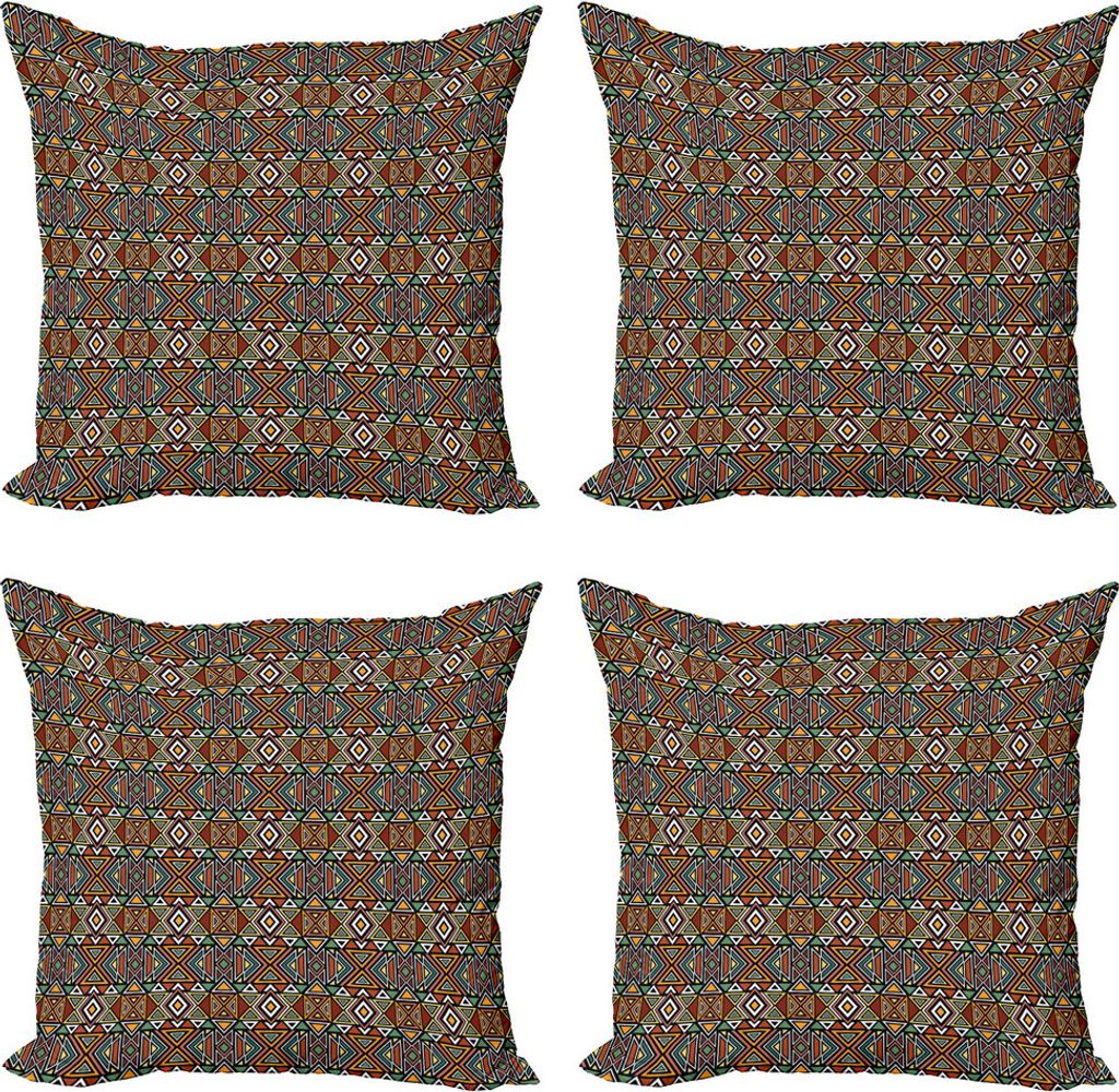 ABAKUHAUS aztekisch Kissenbezug Set (4 Stück), Boho Triangles, Moderner Doppelseitiger Digitaldruck, 45 cm x 45 cm, Mehrfarbig