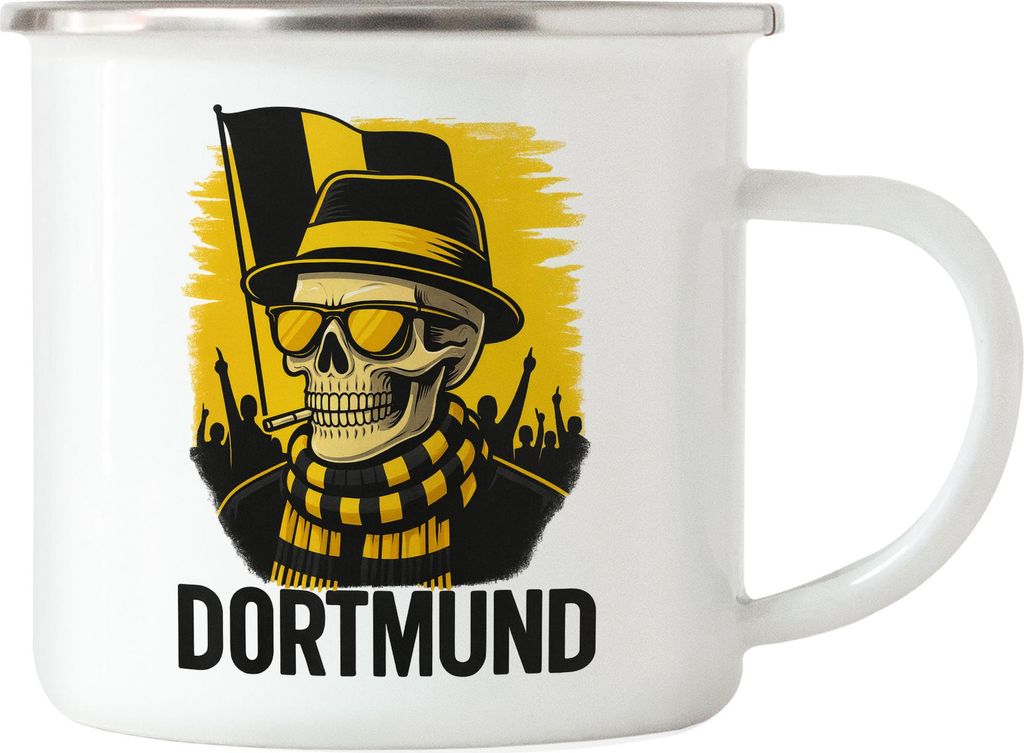 Dortmund Emaille Tasse Geschenkidee Fanartikel Fußball Supporter Schwarz Gelb