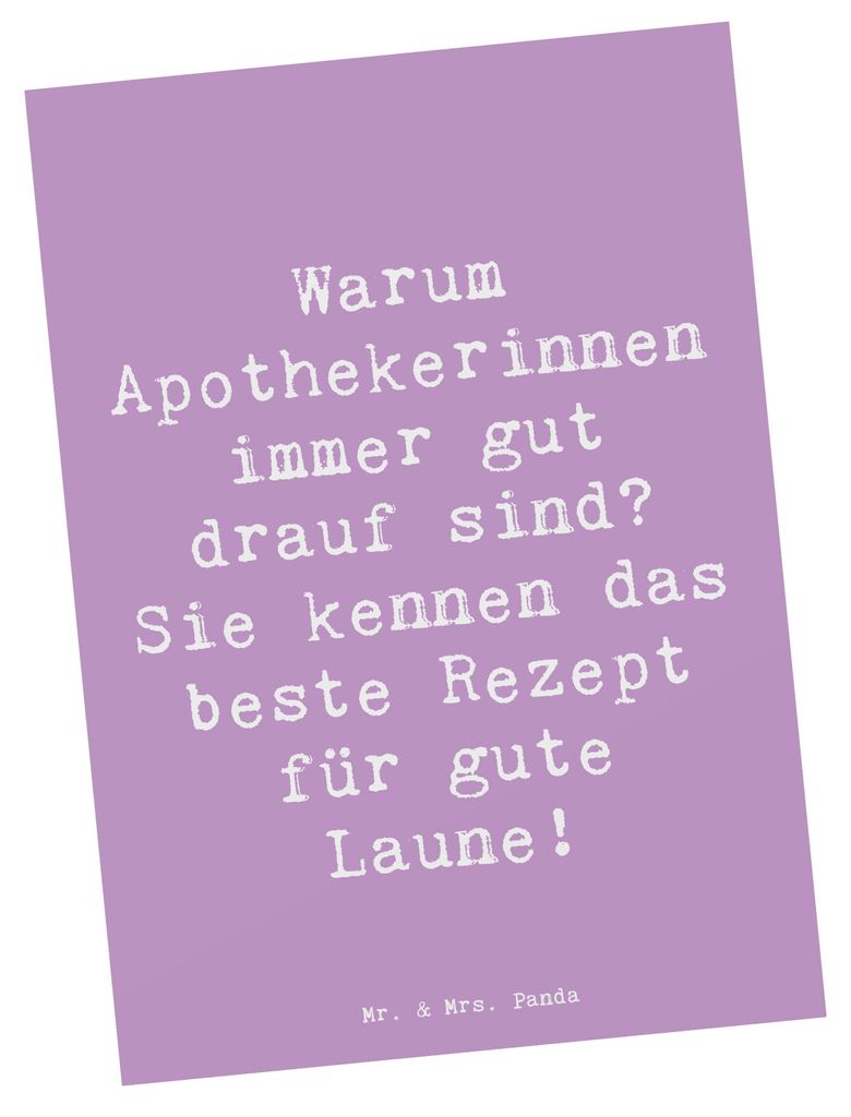 Mr. & Mrs. Panda Postkarte Spruch Glückliche Apothekerin - Lavendeltraum - Geschenk, Geschenke für Berufstätige, Rezept, Gesundheitstipps, Gruß...