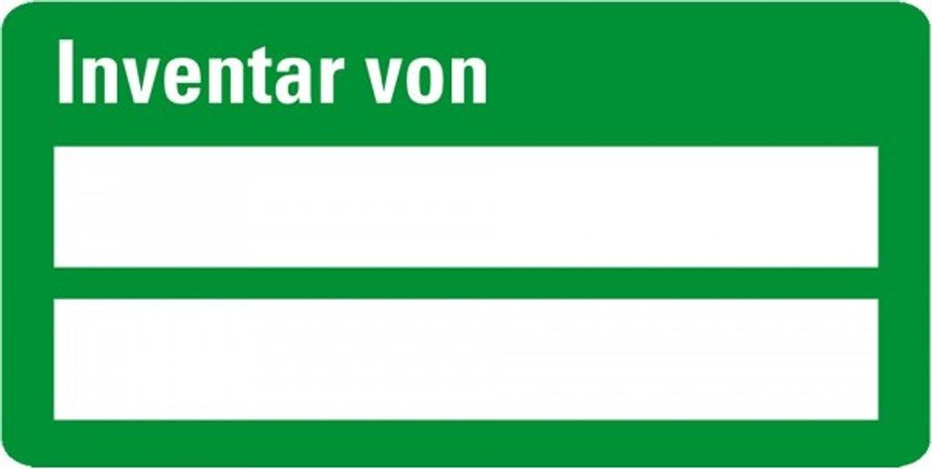 Aufkleber I Etikett Inventar von, zweizeilig, grün, Folie, Klappkaschierung, ...