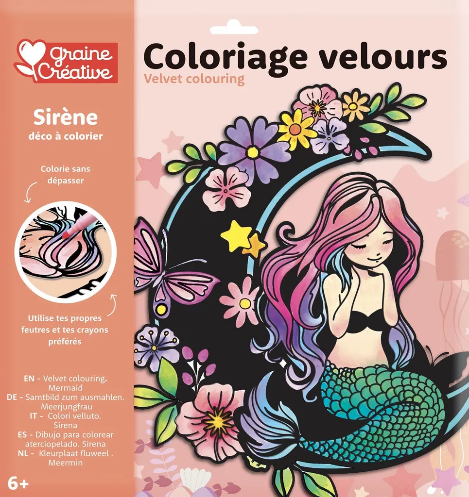 Tableau à Colorier en Velours Sirène 30x30 cm pour Activité Créative