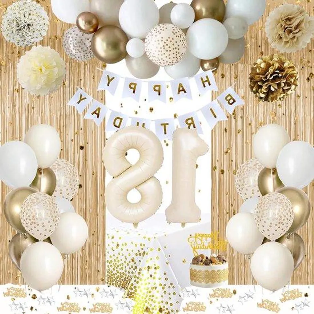 Décoration Anniversaire 18 ans - Kit Table Blanc et Doré Chic