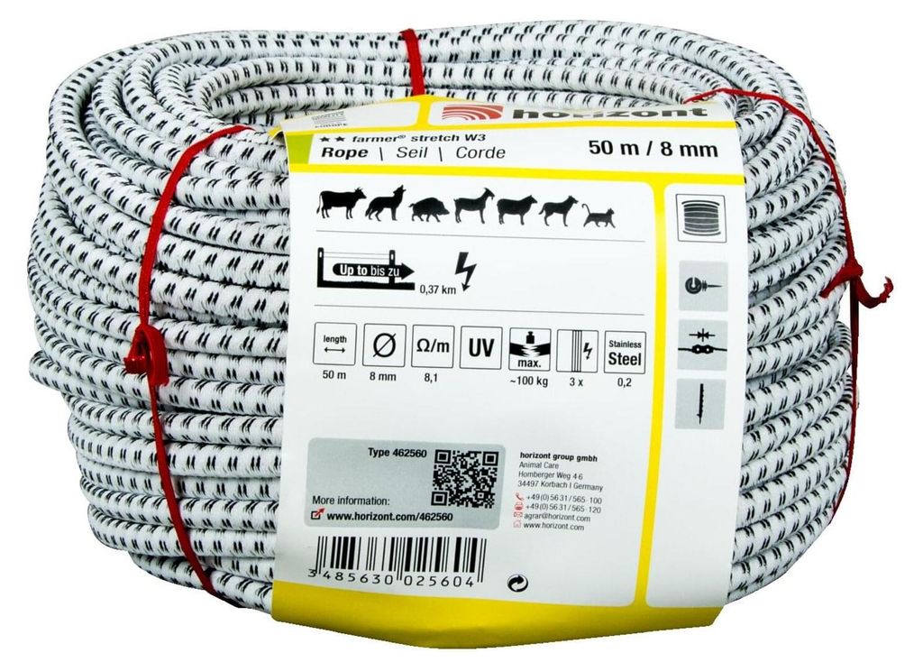 horizont Weidezaunseil farmer stretch W3 | 50 m | Ø 8 mm | 3 Leiter