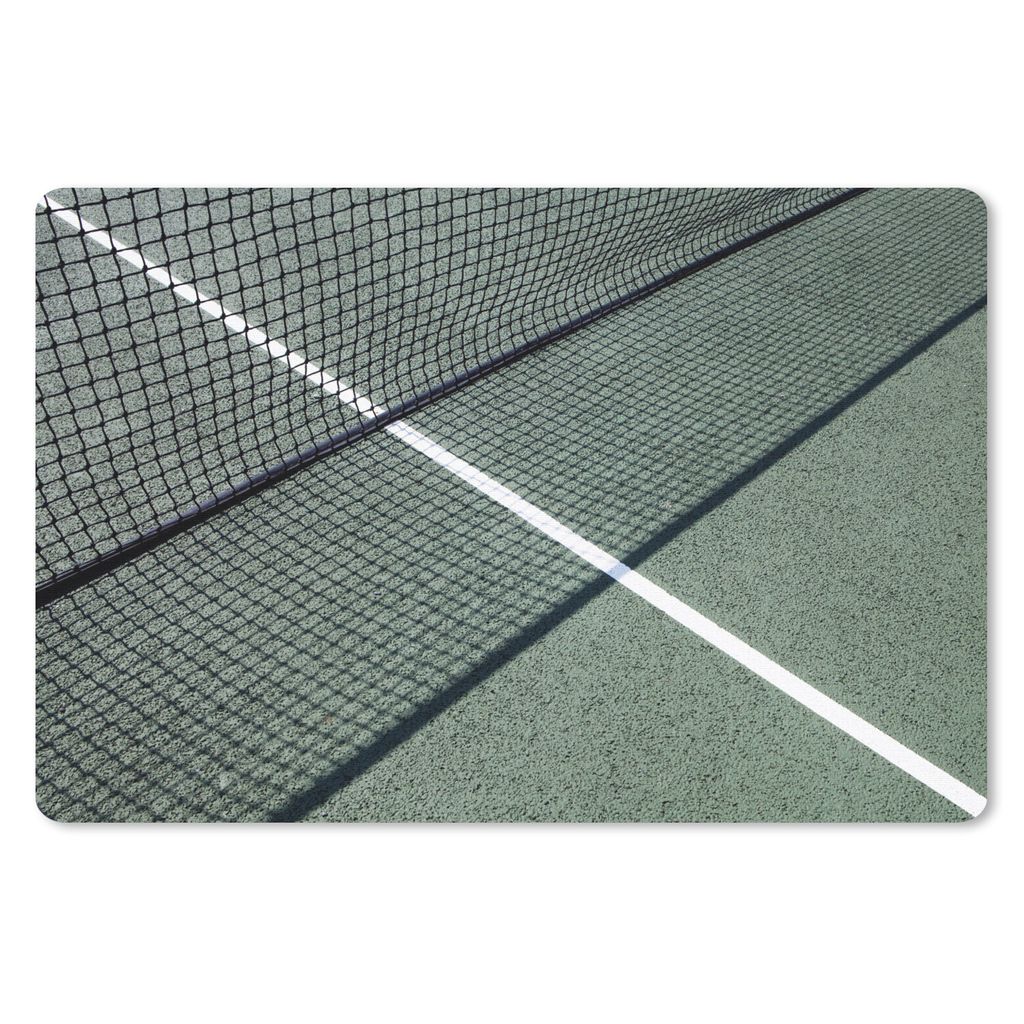 MuchoWow Schreibtischunterlage Tennisnetz auf einem grünen Tennisplatz 60x40 cm - XXL Mauspad - Großes Mauspad