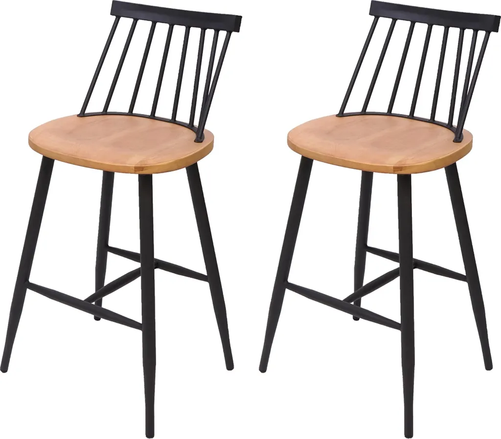 Tabouret de bar design bois massif et repose-pieds métal lot de 2