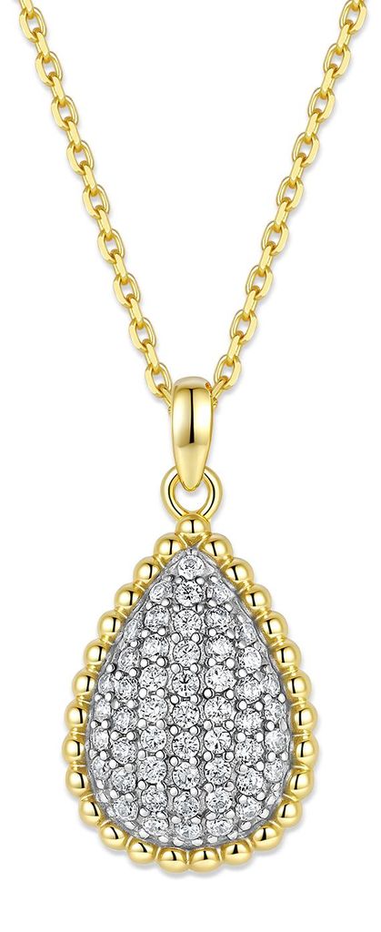 9NB-1696 – Zilveren zwarte druppel ketting – Met zirkonia – Goudkleurig – 925 zilver – 40+5 cm