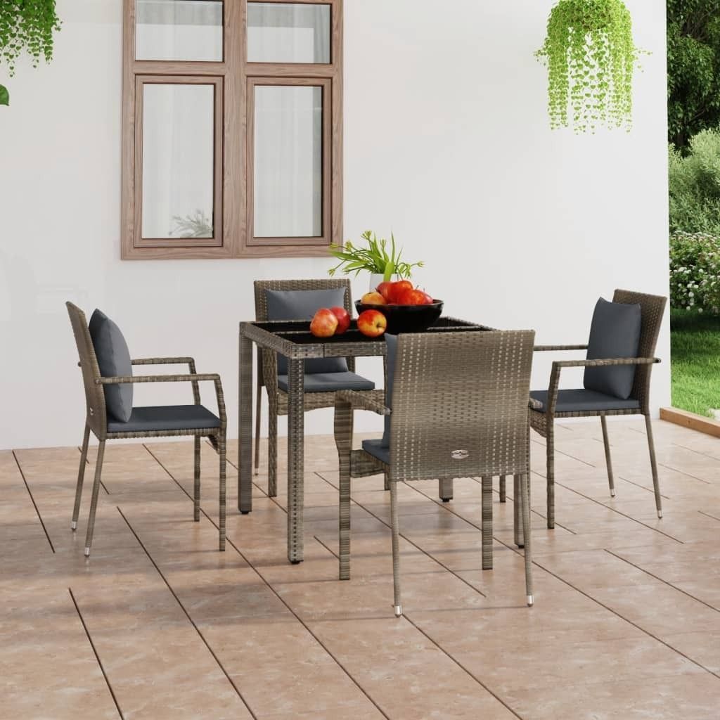 "Rabatt" Gartenstühle mit Kissen 4 Stk. Poly Rattan Grau - Lounge-Dining set CC8674