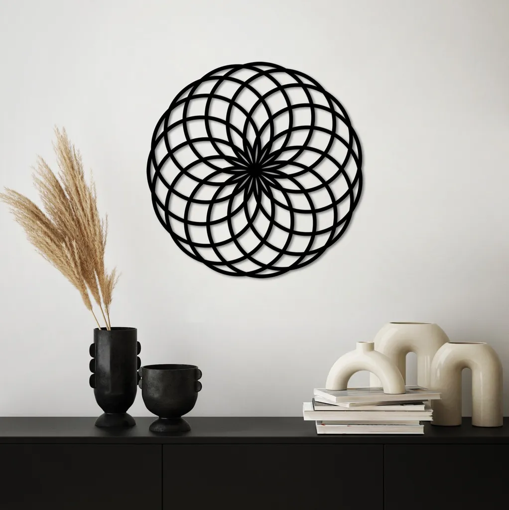 Wallity Daisy M Decorazione Parete Metallo Nero 50x50 cm - Design Moderno