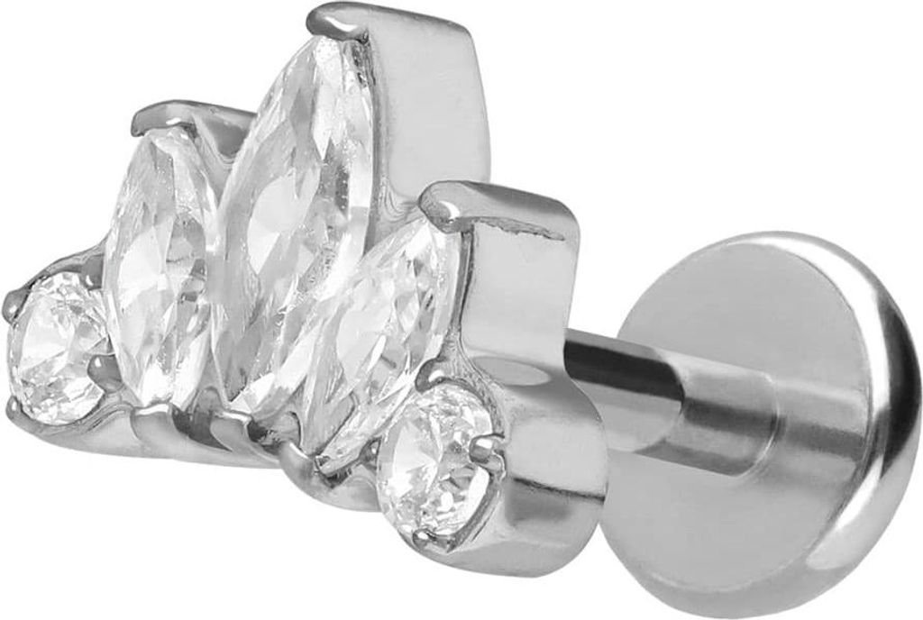 Ohrpiercing, Nasenpiercing Titan Labret mit Push Fit LOTUSBLÜTE Silber Stablänge: 8mm | Stabstärke: 1mm