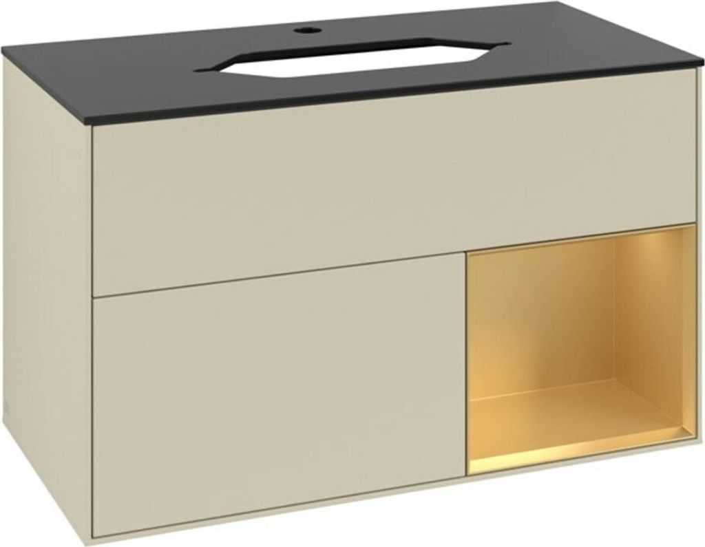 V&B Waschtischunterschrank Abdeckplatte bla m Finion 100x60,3cm, Reg re gol m, si Gr m Lac