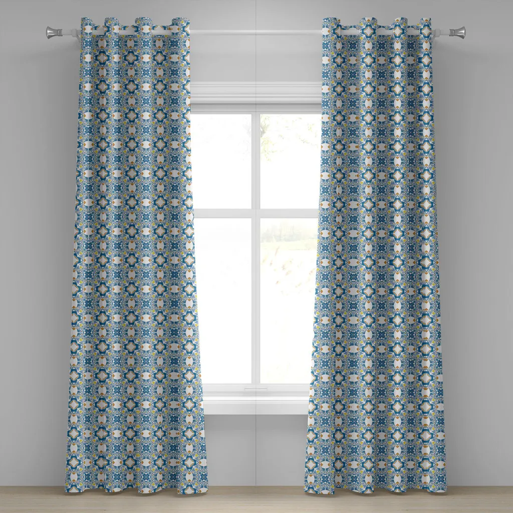 Rideau pour salon ethnique bleu mosaïque décoration intérieure 280x175