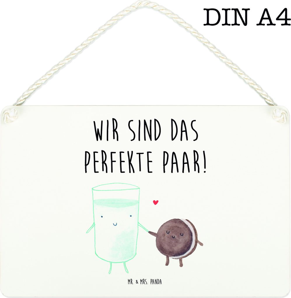 Mr. & Mrs. Panda Schild Milch Keks DIN A4 - Weiß - Geschenk, Romantisch, Cookie, Deko Wandbild, Türschild, Holz, Kaffee, kleine aufmerksamkeit, L...