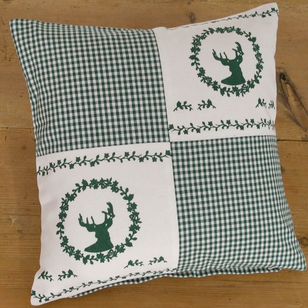Kissen-Bezug 40x40 cm Hirsch Landhaus-Stil grün weiß Baumwolle