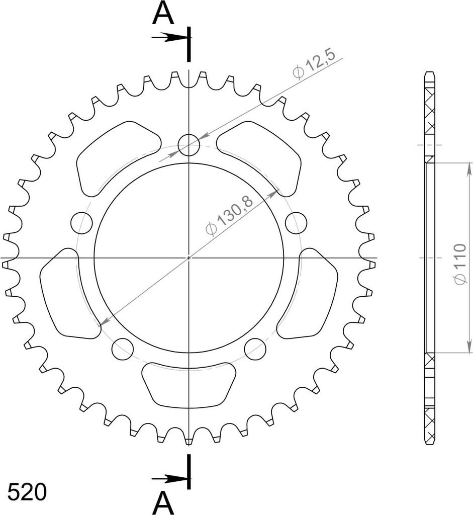 Alu-Kettenrad Supersprox 520 - 41Z (schwarz) RAL-7_520:41-BLK|ID 110,0 LK 130,8 5-Loch