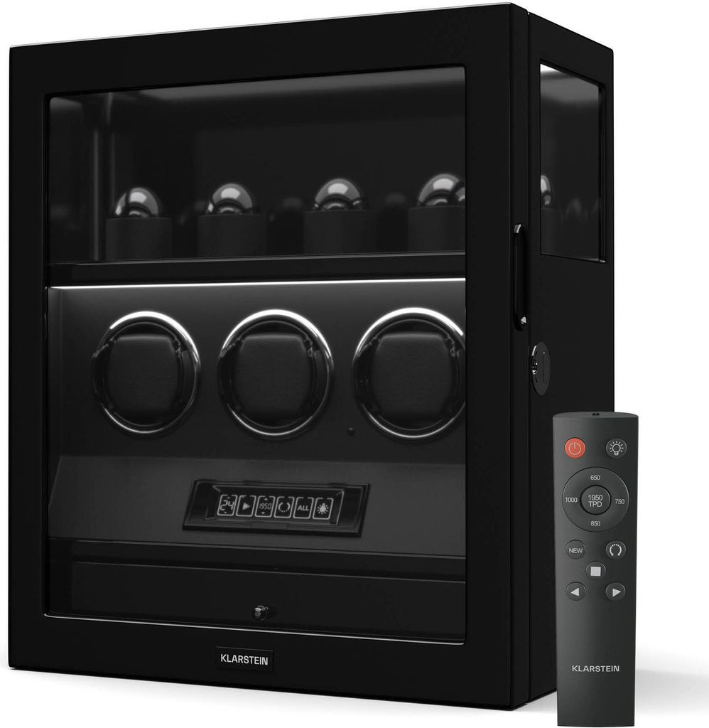Klarstein SecureTouch Uhrenbeweger für 7 Uhren – Automatik mit Fingerabdruckschloss, leisem Japanischem Motor, LCD-Display & Fernbedienung, 41 T...