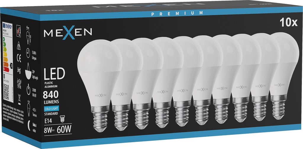 Mexen Nova 10x LED žárovka E14, G45, 8W, Studená - 6500K, Obrázek produktu 
