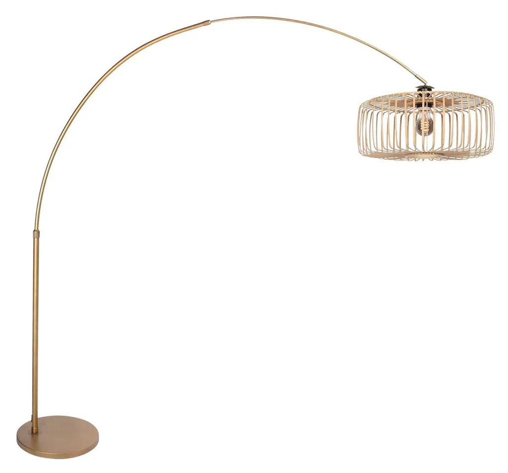 Lampadaire arqué en bronze et bambou Sparkled Light pour le salon