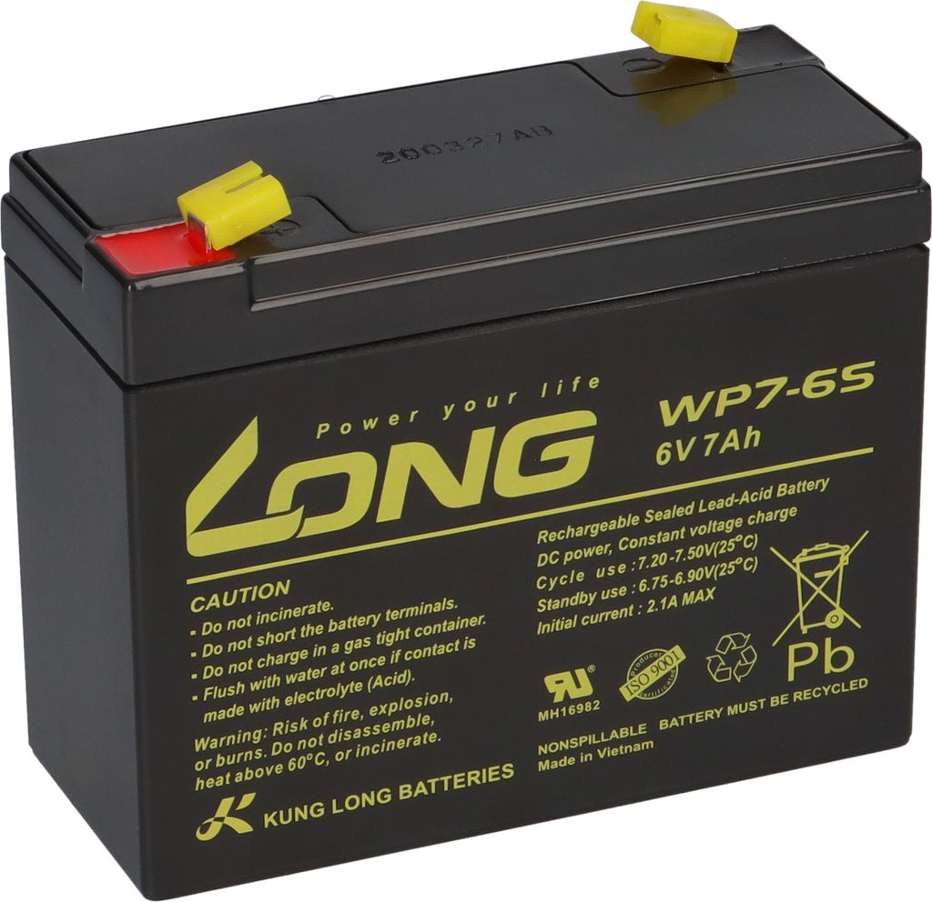 Kung Long Akku WP7-6S 6V 7Ah AGM Blei Vlies wartungsfrei 6Volt