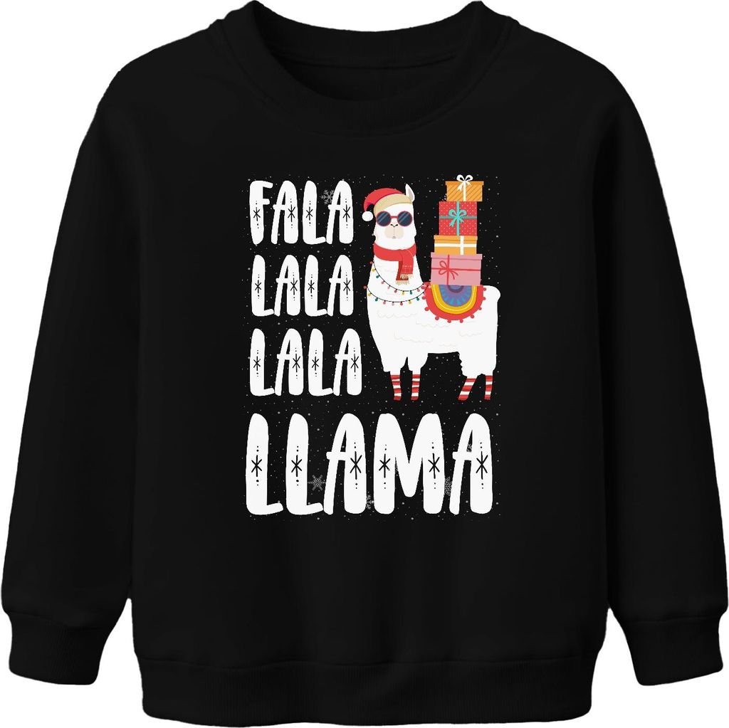 Fala Lala Lala Llama - Weihnachten Weihnachtsgeschenk Christmas Uni Kinder Weihnachtspullover, Schwarz, 116